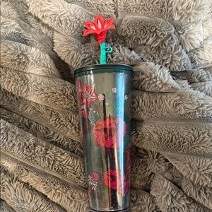 Starbucks poinsettia Tumbler with Straw topper